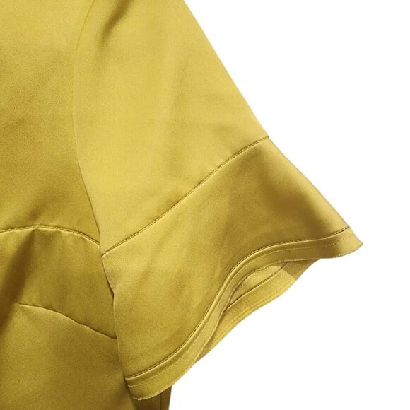 Escada Blouse Top Women Small Yellow Satin Feel Half Flutter Sleeve Casual Party - Picture 7 of 12